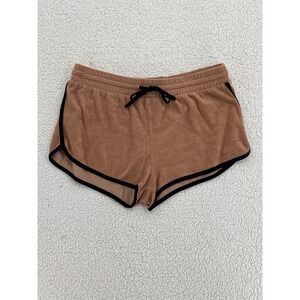 FOREVER 21 Women Size L Tan Terry Cloth Y2K Retro Shorts Drawstring Waist Lounge